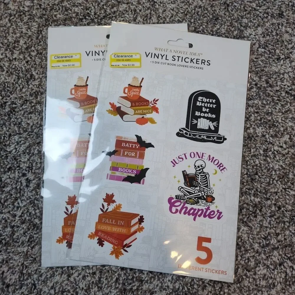 “What a Novel Idea” Lot of 2 Vinyl Stickers 5 Die Cut Book Lovers Stickers